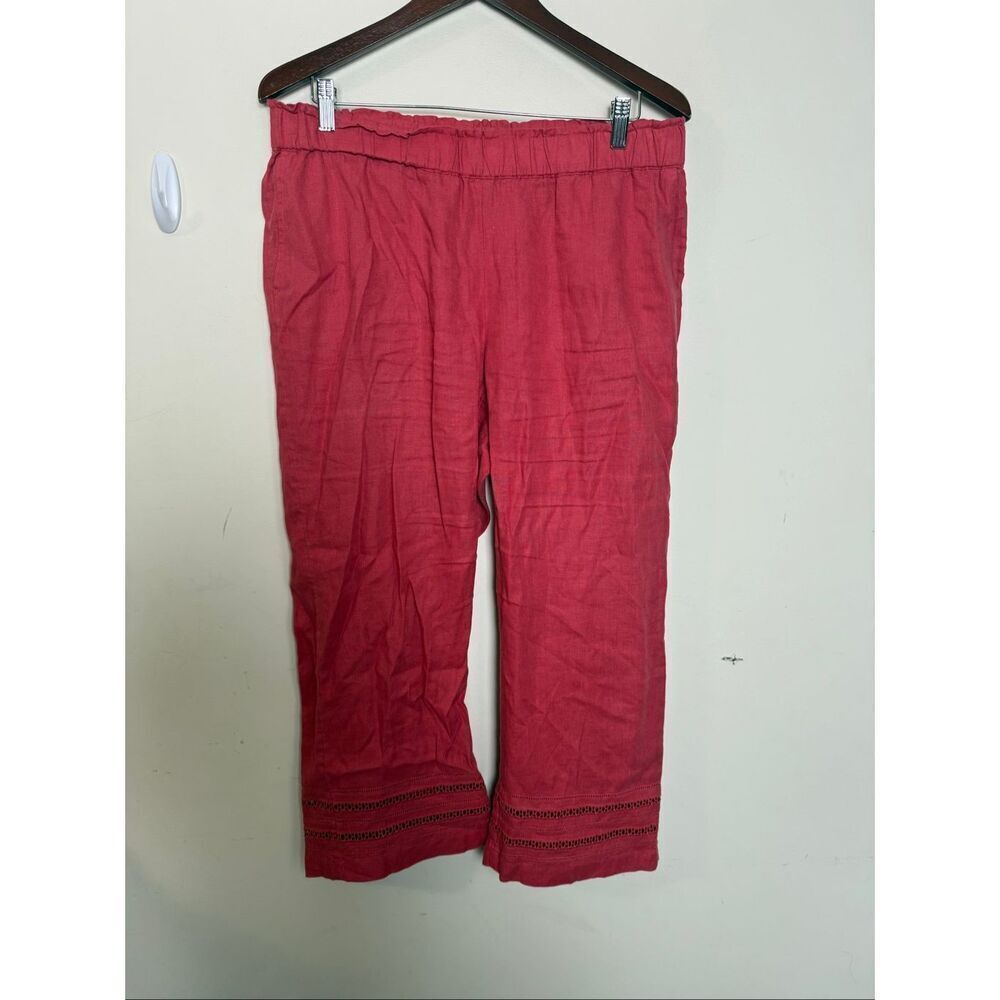 J. Jill Love Linen Pull on Pants Red Medium Lagenlook Beachy Coastal